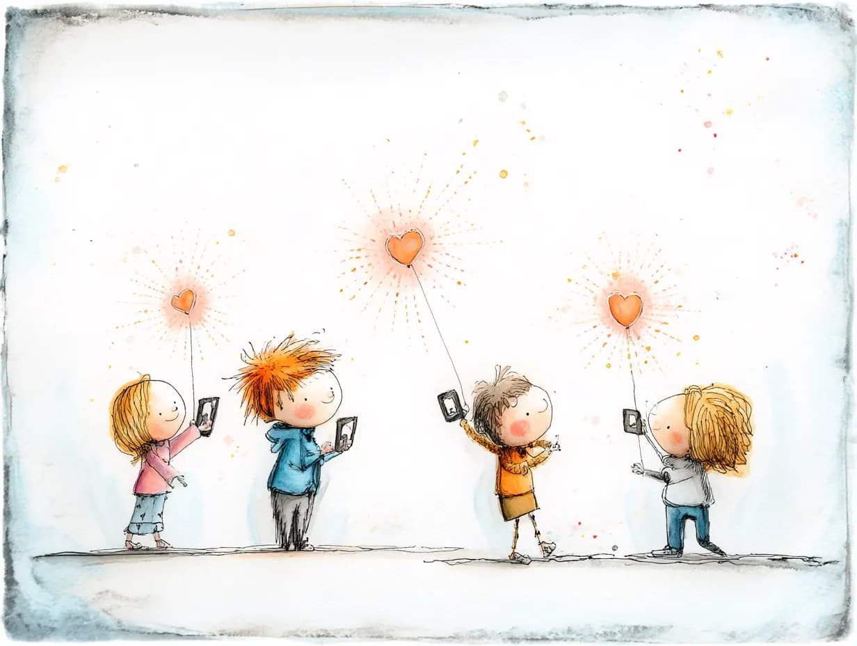 Watercolor illustration of people taking photos