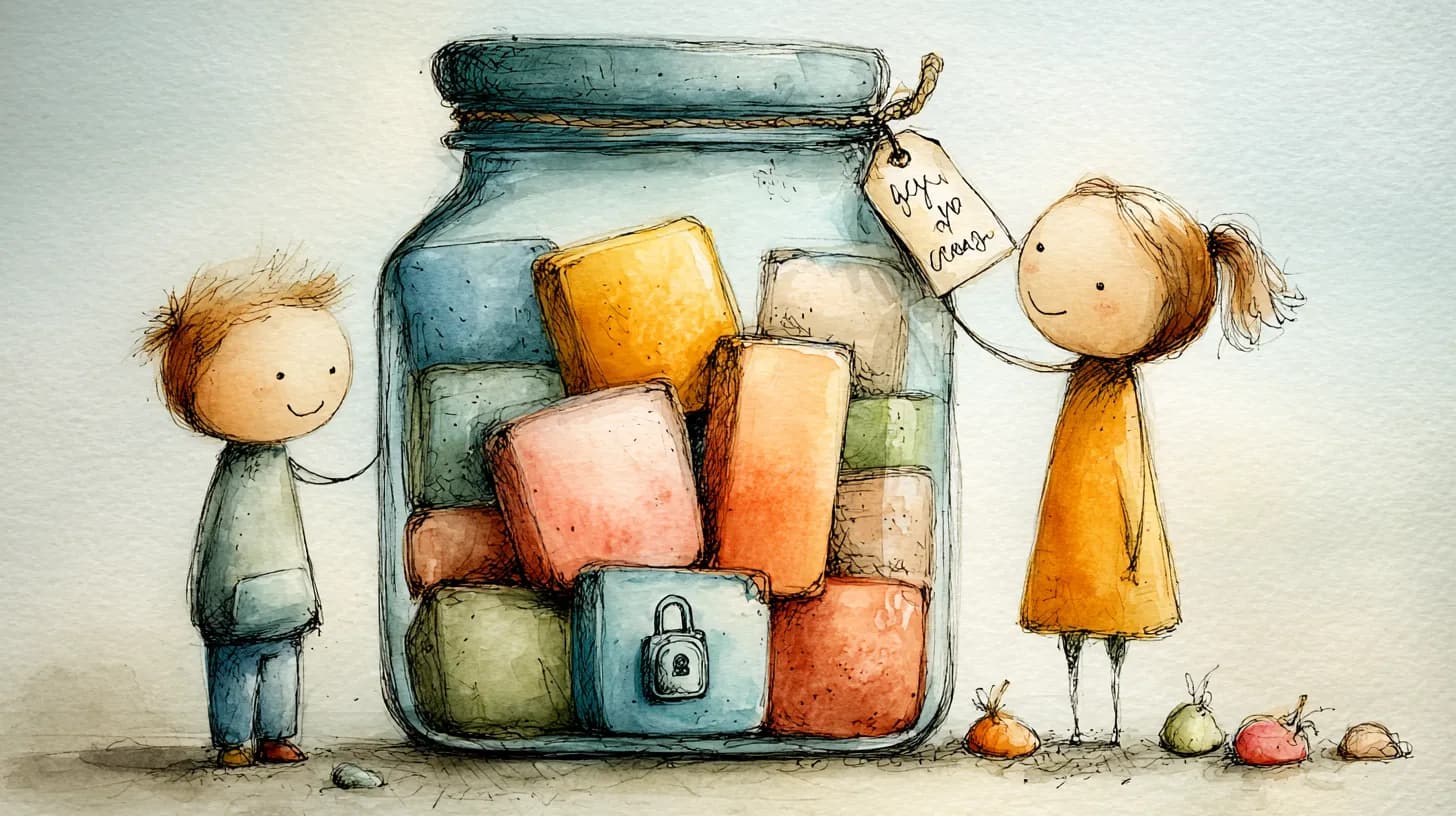 Watercolor illustration of children with memory jar